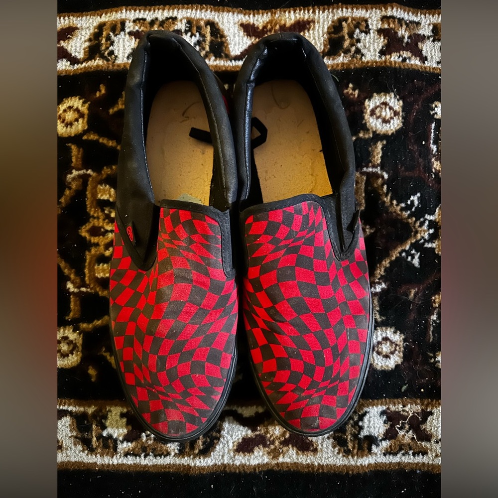 Echo Skate Black and Red Checkerboard Slip Ons Size 13.